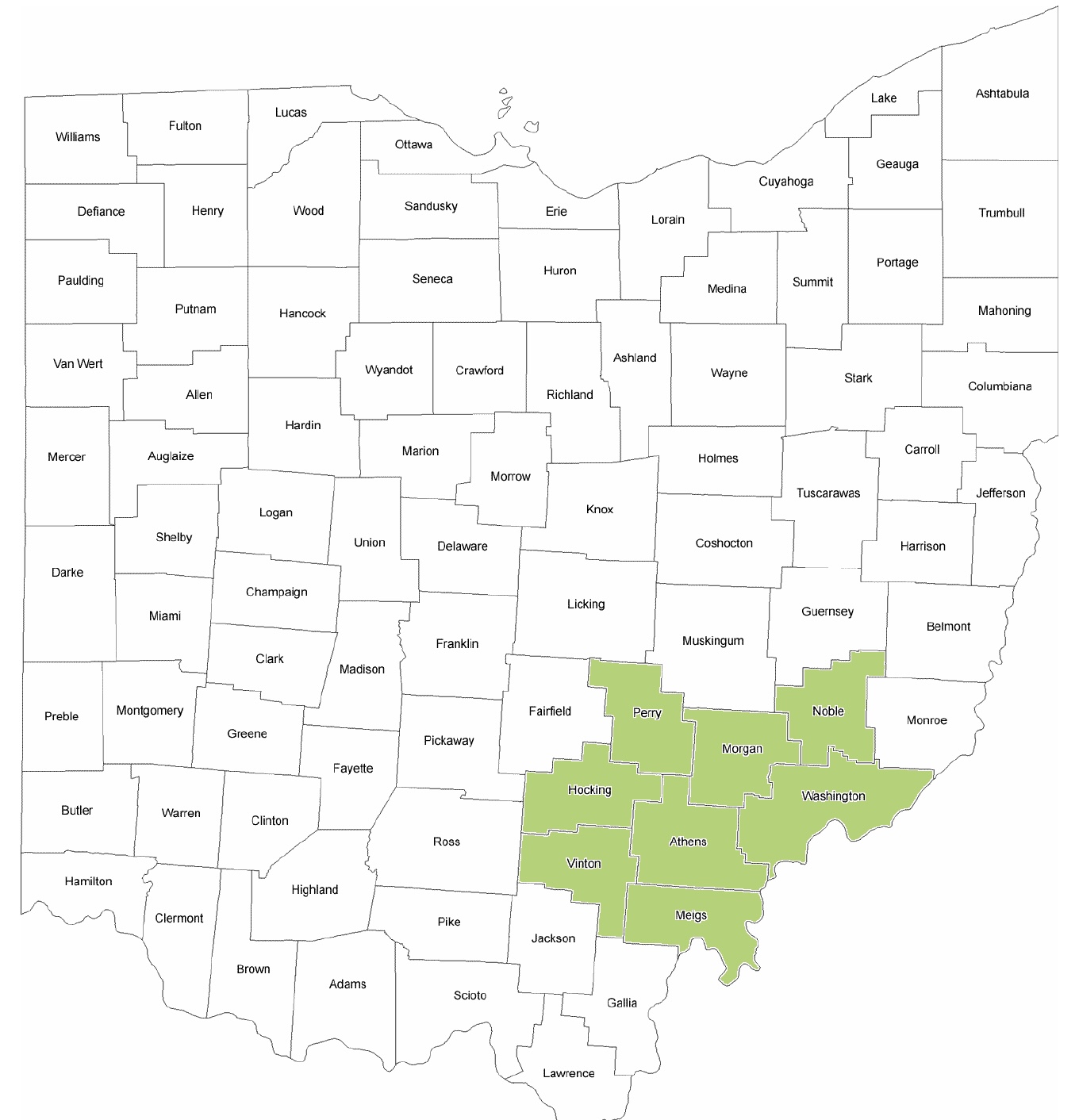 Ohio county service area map supplied by Jake